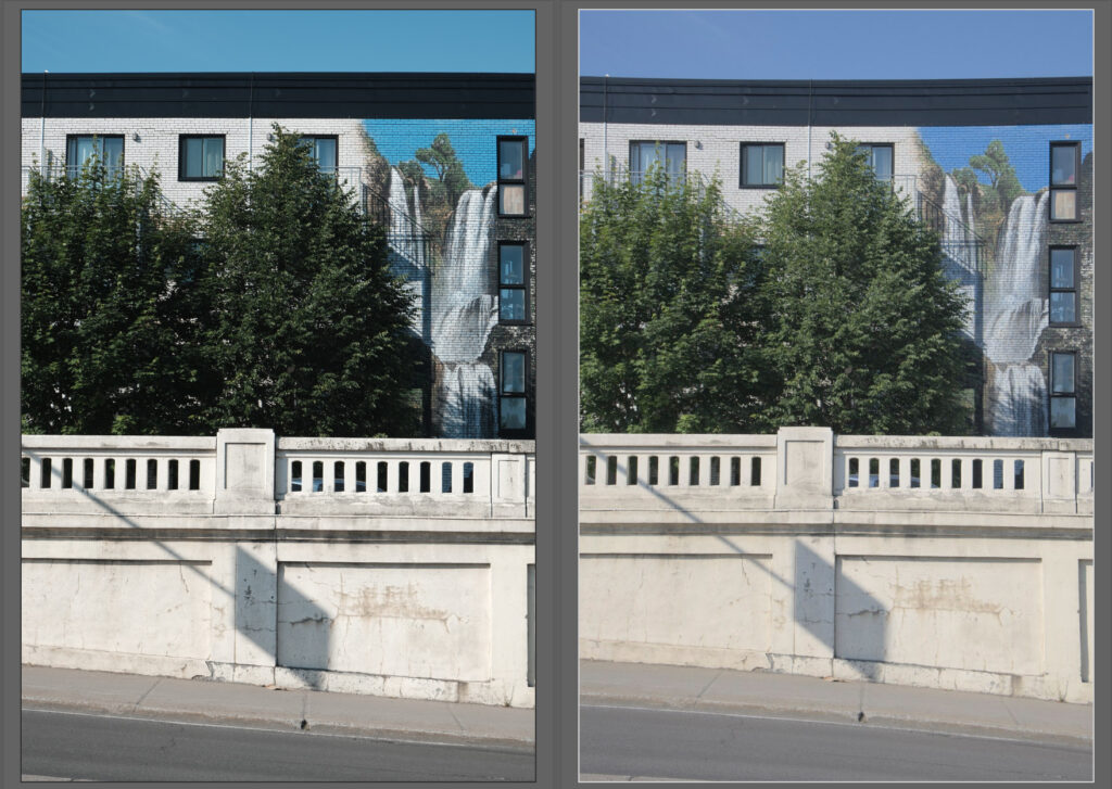 Two mostly identical pictures. The one on the right show pincushion distortion.
